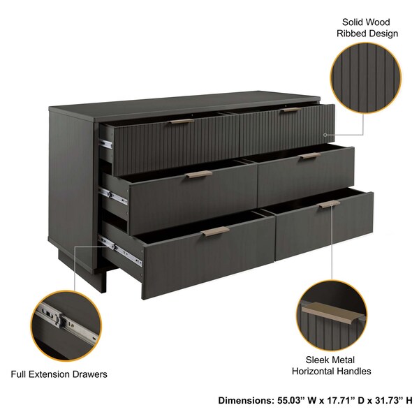 Manhattan Comfort Granville Dark Grey 5-Drawer Chest and 6-Drawer Double Dresser, Set of 2 - GRAN065
