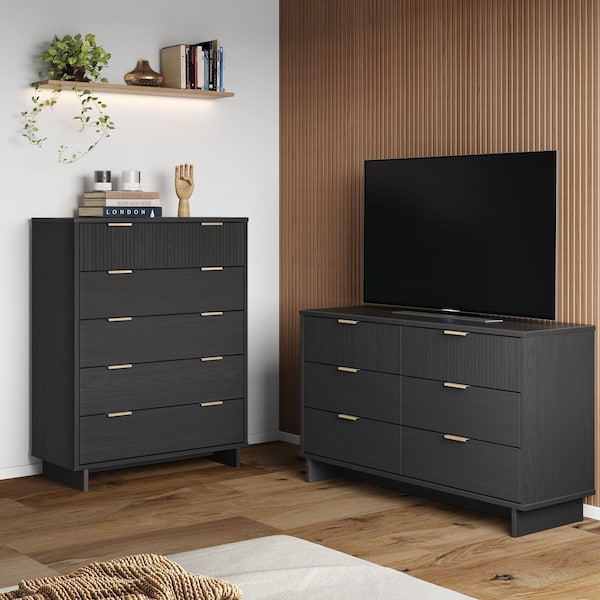 Manhattan Comfort Granville Dark Grey 5-Drawer Chest and 6-Drawer Double Dresser, Set of 2 - GRAN065