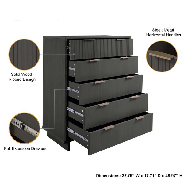 Manhattan Comfort Granville Dark Grey 5-Drawer Chest and 6-Drawer Double Dresser, Set of 2 - GRAN065