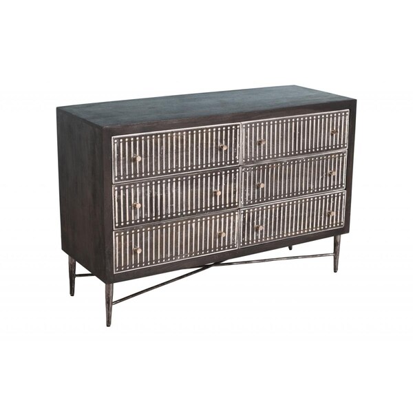 Homeroots 48 in. Solid Wood Six Drawer Double Dresser, Antique Brown - 489199