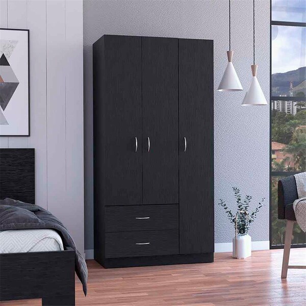Depot E-Shop Bosko 3 Doors Armoire, Black - DE-CLW3932