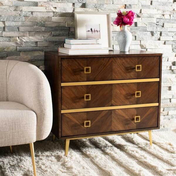 Safavieh Katia 3 Drawer Chest; Walnut & Gold - 29 x 31.9 x 16 in. - CHS6413B