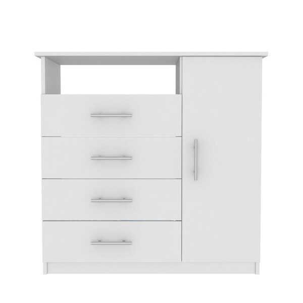 Tuhome Peru 4 Drawer Dresser, Single Door Cabinet, One Open Shelf, Superior Top, White - CLB5547