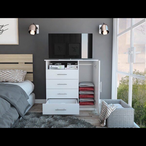 Tuhome Peru 4 Drawer Dresser, Single Door Cabinet, One Open Shelf, Superior Top, White - CLB5547