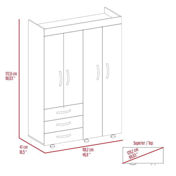 Tuhome Denver Adjustable Armoire, Rods, Double Door Cabinet, Three Drawers, Two Shelves, Black - CLW5948