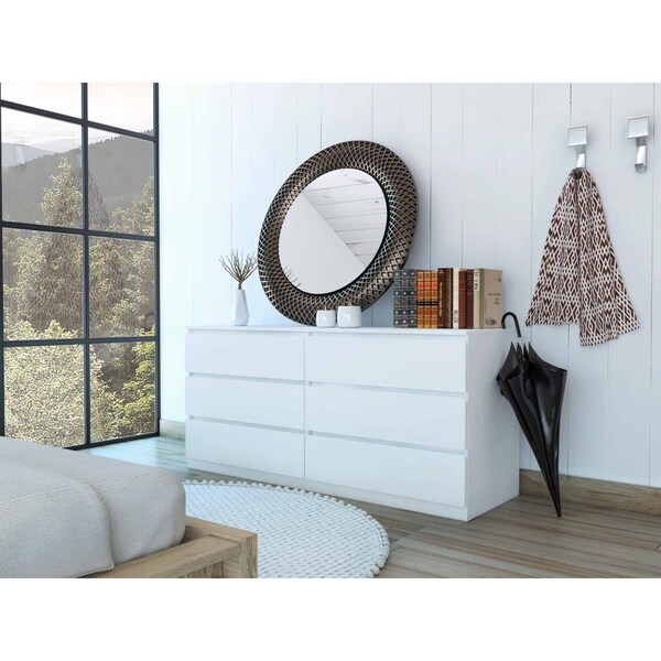 Gfancy Fixtures 60 in. White Six Drawer Double Dresser - GF3097788