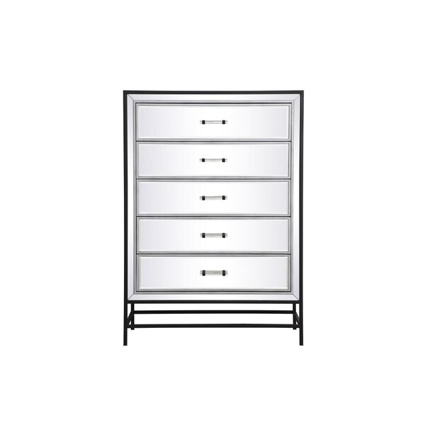 Convenience Concepts 34 in. Mirrored 5 Drawers Chest, Black - HI3480760