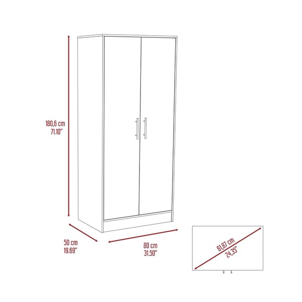 Tuhome Ambery 180 Armoire, Two Shelves, Double Door, Metal Rod, One Drawer, White - CLB5947