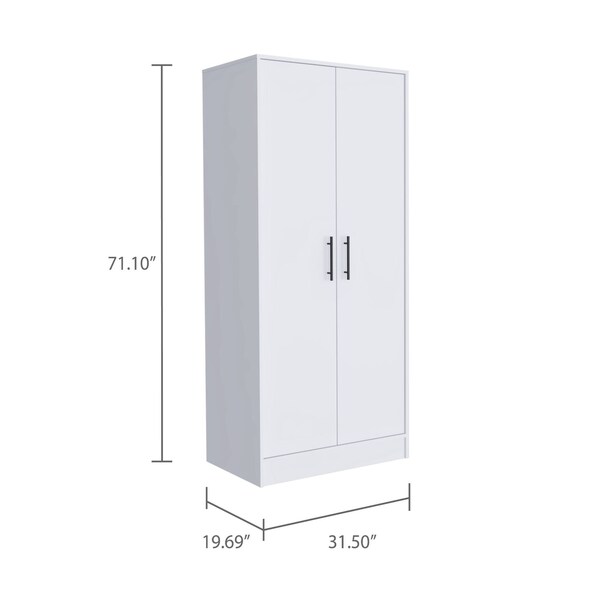 Tuhome Ambery 180 Armoire, Two Shelves, Double Door, Metal Rod, One Drawer, White - CLB5947