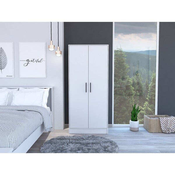 Tuhome Ambery 180 Armoire, Two Shelves, Double Door, Metal Rod, One Drawer, White - CLB5947