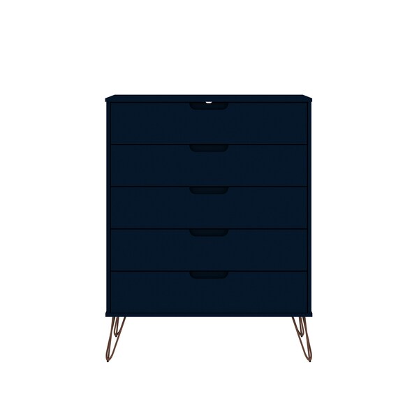 Manhattan Comfort Rockefeller 5-Drawer Dresser, 3-Drawer Dresser and 2-Drawer Nightstand in Tatiana Midnight Blue - 177GMC4