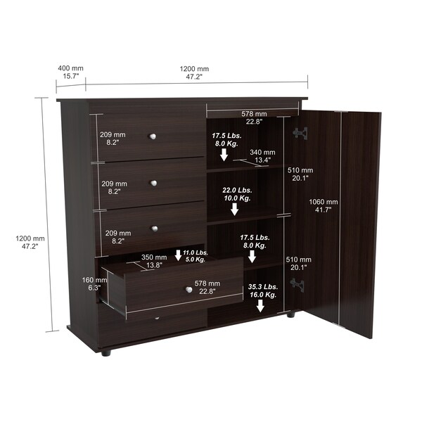 Inval Dresser Combo 47.3 in. W x 16 in. D x 47.3 in. H in Espresso - COM-4128