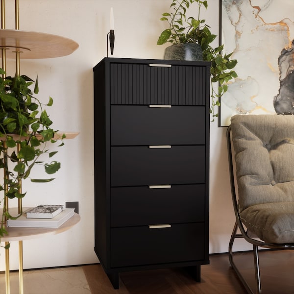 Manhattan Comfort Granville Tall 23.62 Narrow Dresser in Black - DR-5002