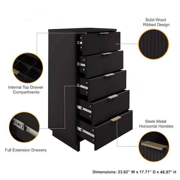 Manhattan Comfort Granville Tall 23.62 Narrow Dresser in Black - DR-5002