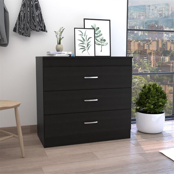 Depot E-Shop Zurich Three Drawers Dresser, Black - DE-CLW6466
