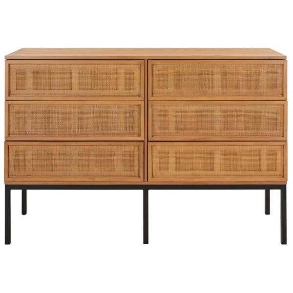 Safavieh Zadie 6 Drawer Rattan Dresser, Natural & Black - DRS5003C-2BX