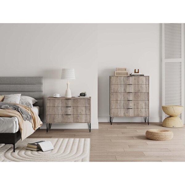 Manhattan Comfort 2-Piece DUMBO  5-Drawer Tall Dresser and DUMBO 3-Drawer Standard Dresser in Rustic Grey - 2-DB05-GY