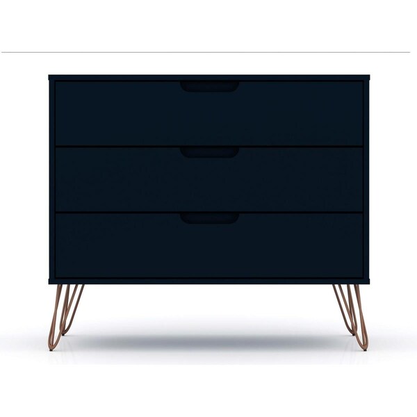 Designed To Furnish Rockefeller Mid-Century-Modern Dresser w/3 Drawers in Midnight Blue, 28.86 x 35.24 x 17.52 in. - DE2616289
