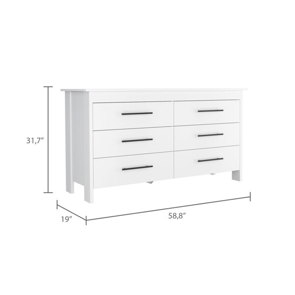 Tuhome Hms 6 Drawer Double Dresser, Four Legs, Superior Top, White - CLB5980