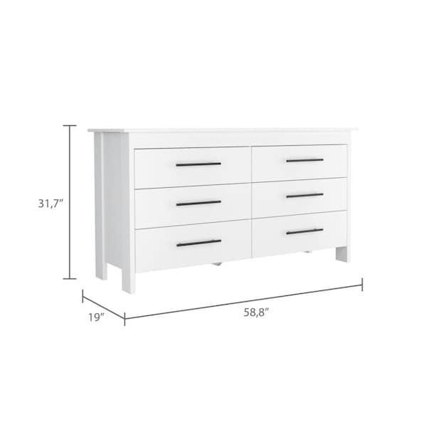 Tuhome Hms 6 Drawer Double Dresser, Four Legs, Superior Top, White - CLB5980