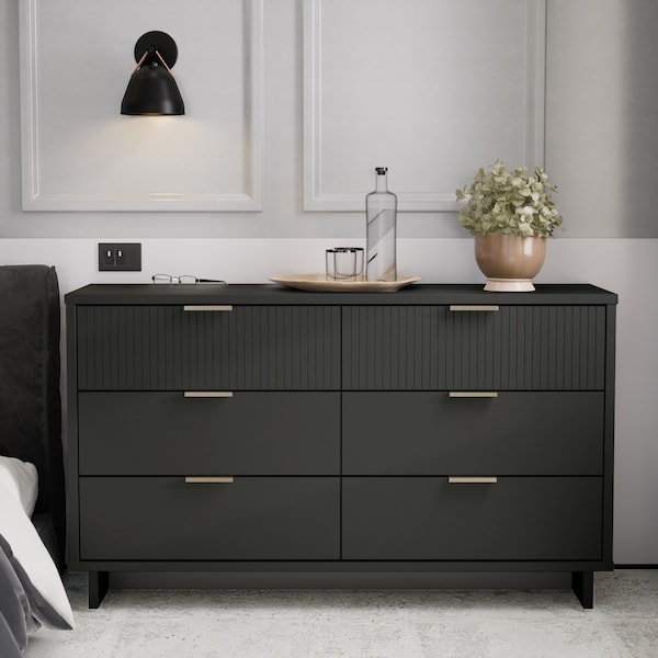 Manhattan Comfort Granville 55.07 Double Wide Dresser in Dark Grey - DR-5035