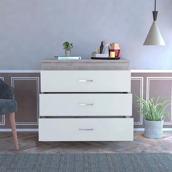 Gfancy Fixtures 29 in. Light Gray & White Three Drawer Dresser - GF3669726