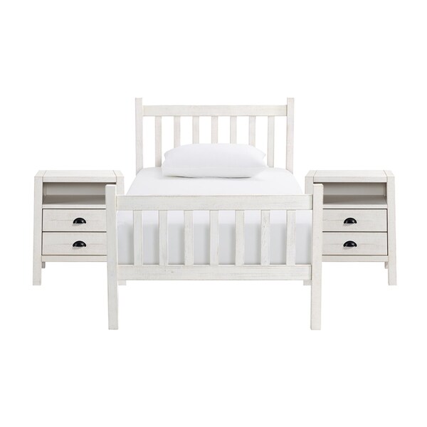 Alaterre Furniture Windsor 3-Piece Wood Bedroom Set with Slat Twin Bed and 2 Nightstands, White - ANWI1031R4