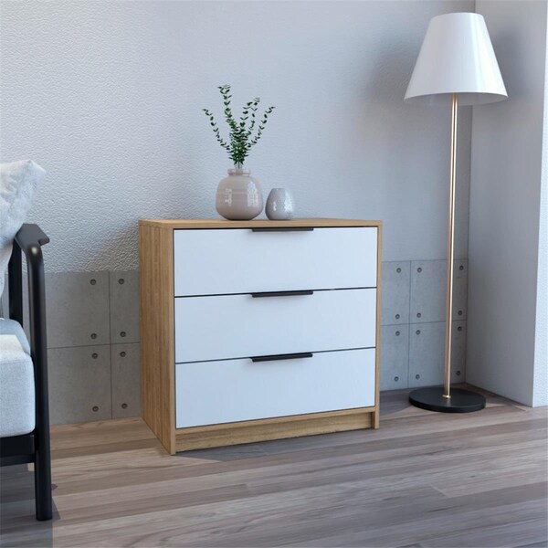 Depot E-Shop Egeo 3 Drawers Dresser with Superior Top, White & Light Oak - DE-CBC4765