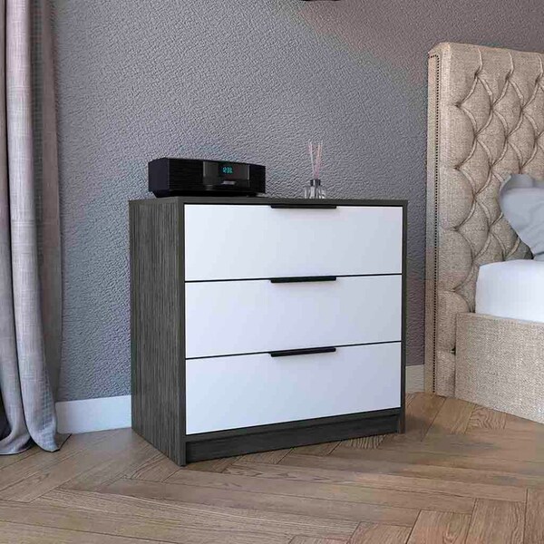 Tuhome Kaia 3 Drawers Dresser, Superior Top, Smokey Oak/White - CIB5533