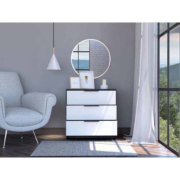 Tuhome Kaia 3 Drawers Dresser, Superior Top, Smokey Oak/White - CIB5533