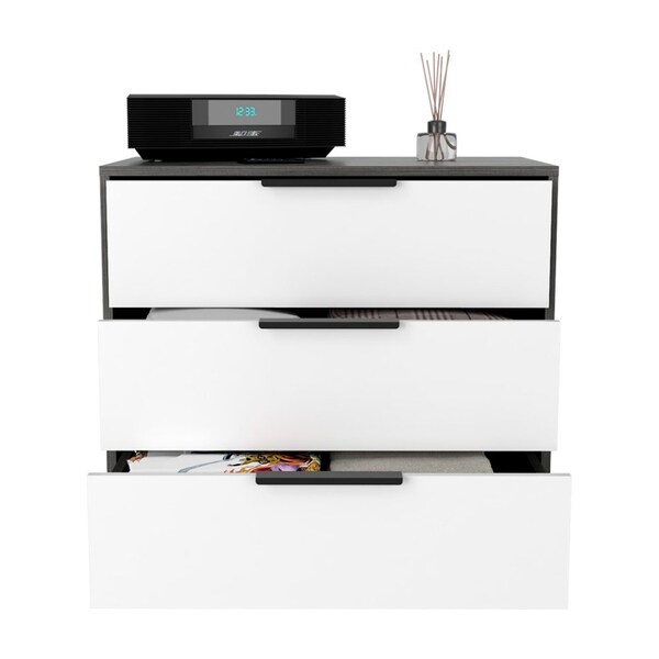 Tuhome Kaia 3 Drawers Dresser, Superior Top, Smokey Oak/White - CIB5533