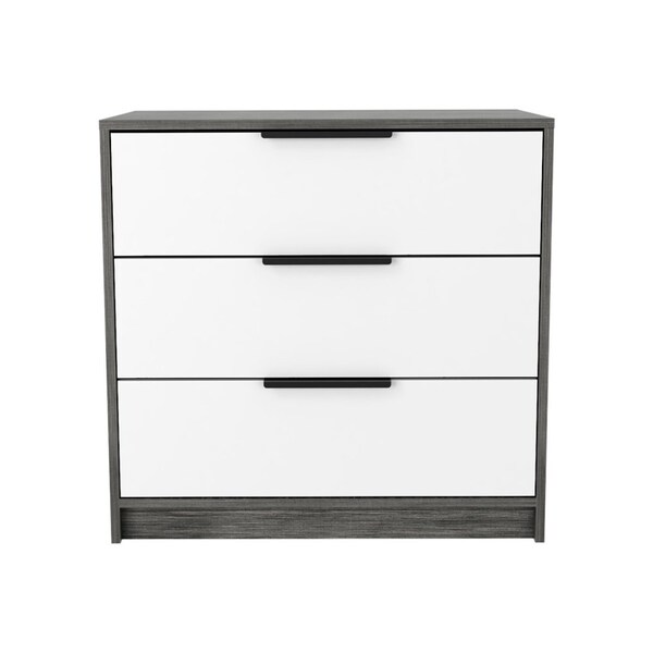 Tuhome Kaia 3 Drawers Dresser, Superior Top, Smokey Oak/White - CIB5533