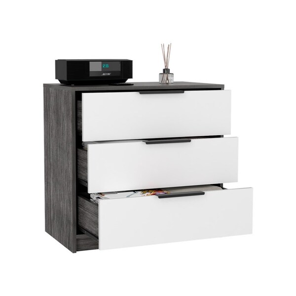 Tuhome Kaia 3 Drawers Dresser, Superior Top, Smokey Oak/White - CIB5533