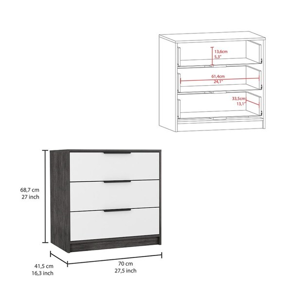 Tuhome Kaia 3 Drawers Dresser, Superior Top, Smokey Oak/White - CIB5533
