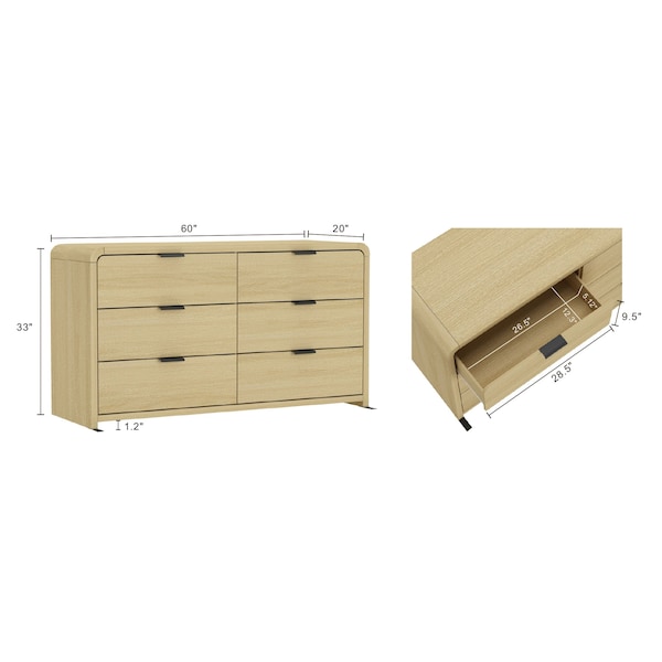 Manhattan Comfort Grace 60in Double Dresser in Natural Oak and Black - DR009-NO