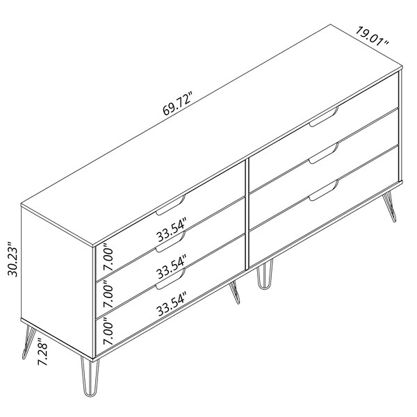 Manhattan Comfort Rockefeller 6-Drawer Double Low Dresser in Nature and Rose Pink - 155GMC6