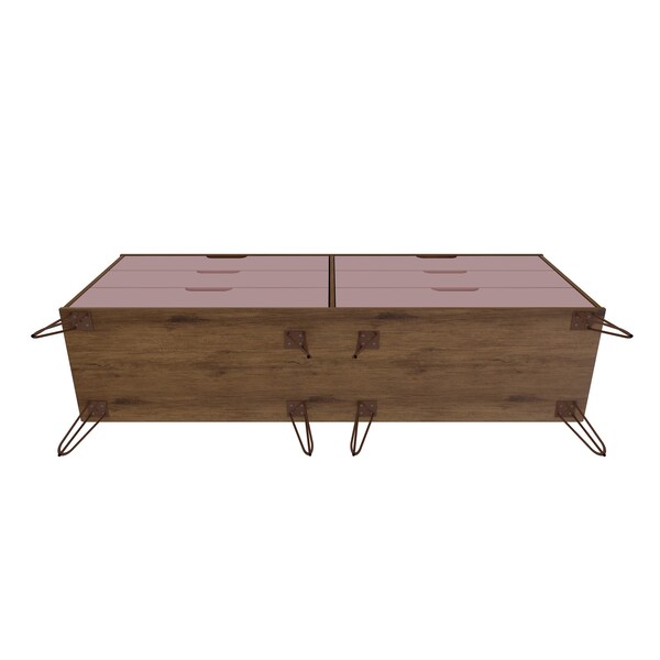 Manhattan Comfort Rockefeller 6-Drawer Double Low Dresser in Nature and Rose Pink - 155GMC6