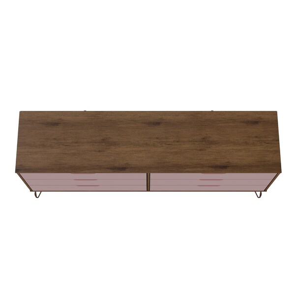 Manhattan Comfort Rockefeller 6-Drawer Double Low Dresser in Nature and Rose Pink - 155GMC6