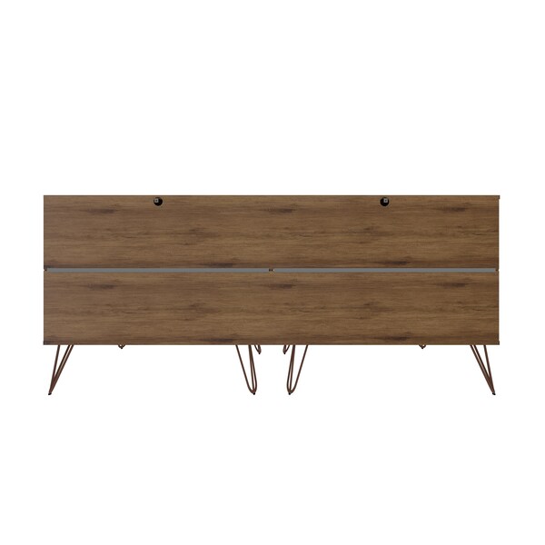 Manhattan Comfort Rockefeller 6-Drawer Double Low Dresser in Nature and Rose Pink - 155GMC6