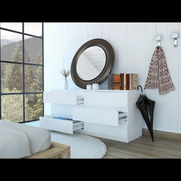 Tuhome Asteria 6 Drawer Double Dresser, Metal Handles, White - CLB5955