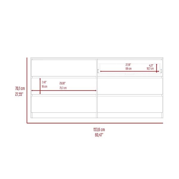 Tuhome Asteria 6 Drawer Double Dresser, Metal Handles, White - CLB5955