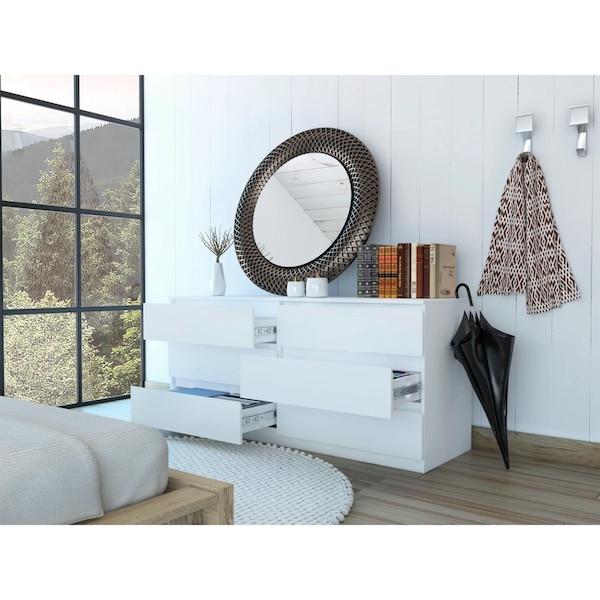 Tuhome Asteria 6 Drawer Double Dresser, Metal Handles, White - CLB5955