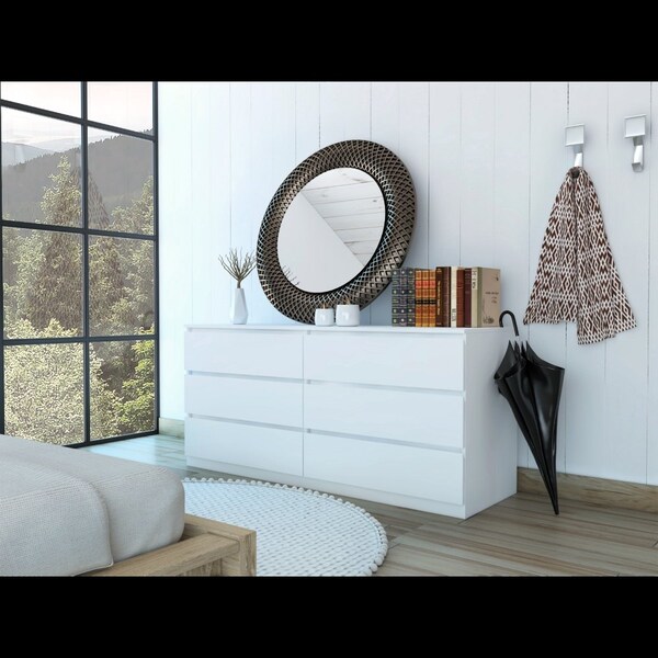Tuhome Asteria 6 Drawer Double Dresser, Metal Handles, White - CLB5955