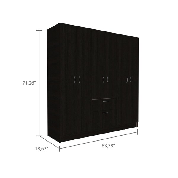 Tuhome Mitu Six Doors Armoire, Seven Interior Shelves, One Drawer, Rod, Black/White - CLW5954