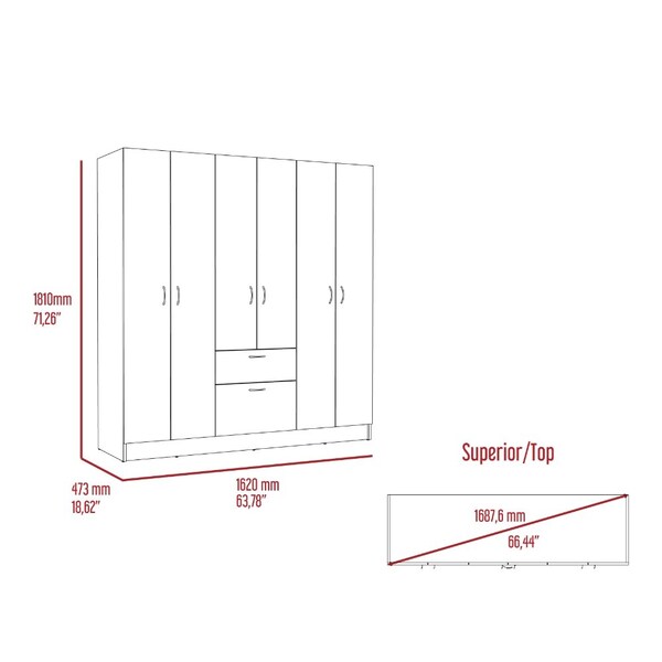 Tuhome Mitu Six Doors Armoire, Seven Interior Shelves, One Drawer, Rod, Black/White - CLW5954