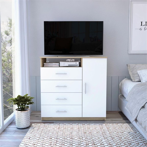 Depot E-Shop Rioja 4 Drawer Dresser, White - DE-CDB6588