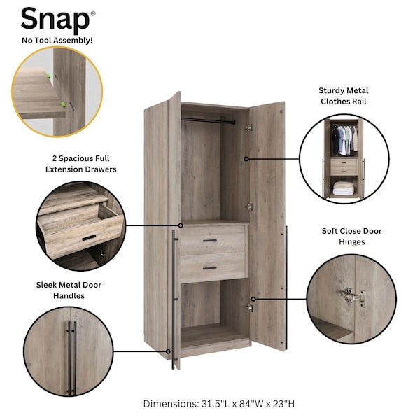 Manhattan Comfort Lee Module Wardrobe 2.0 & 3.0 Closet in Rustic Grey, 2PK - 2-WC0023-GY