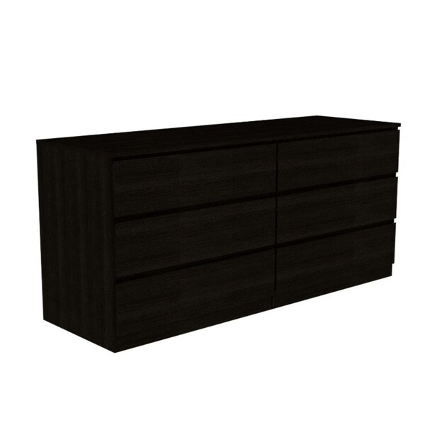 Tuhome Asteria 6 Drawer Double Dresser, Metal Handles, Black - CLW5956