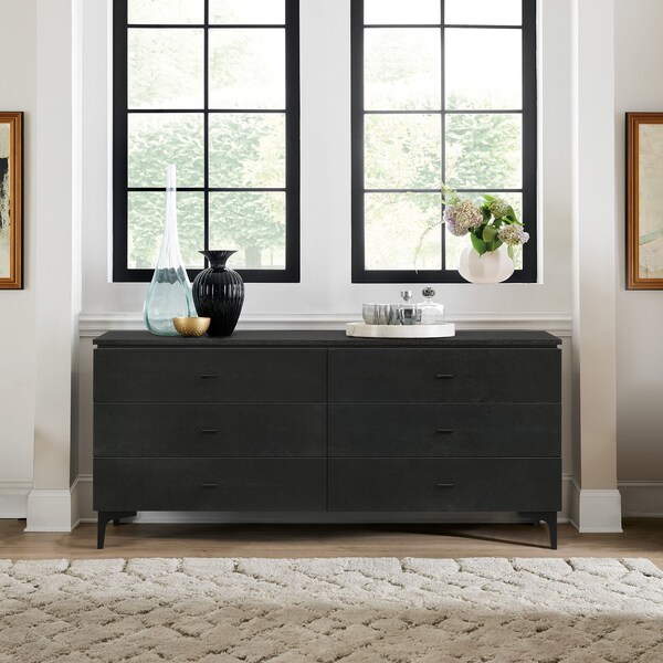 Armen Living Legend Black Glaze Ash Veneer 6 Drawer Dresser with Metal Legs - LCLEDRBL