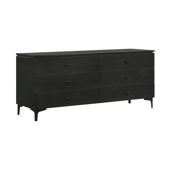 Armen Living Legend Black Glaze Ash Veneer 6 Drawer Dresser with Metal Legs - LCLEDRBL